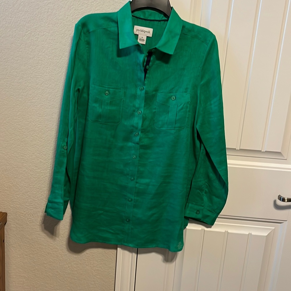 Peck&Peck emerald green long sleeve linen shirt